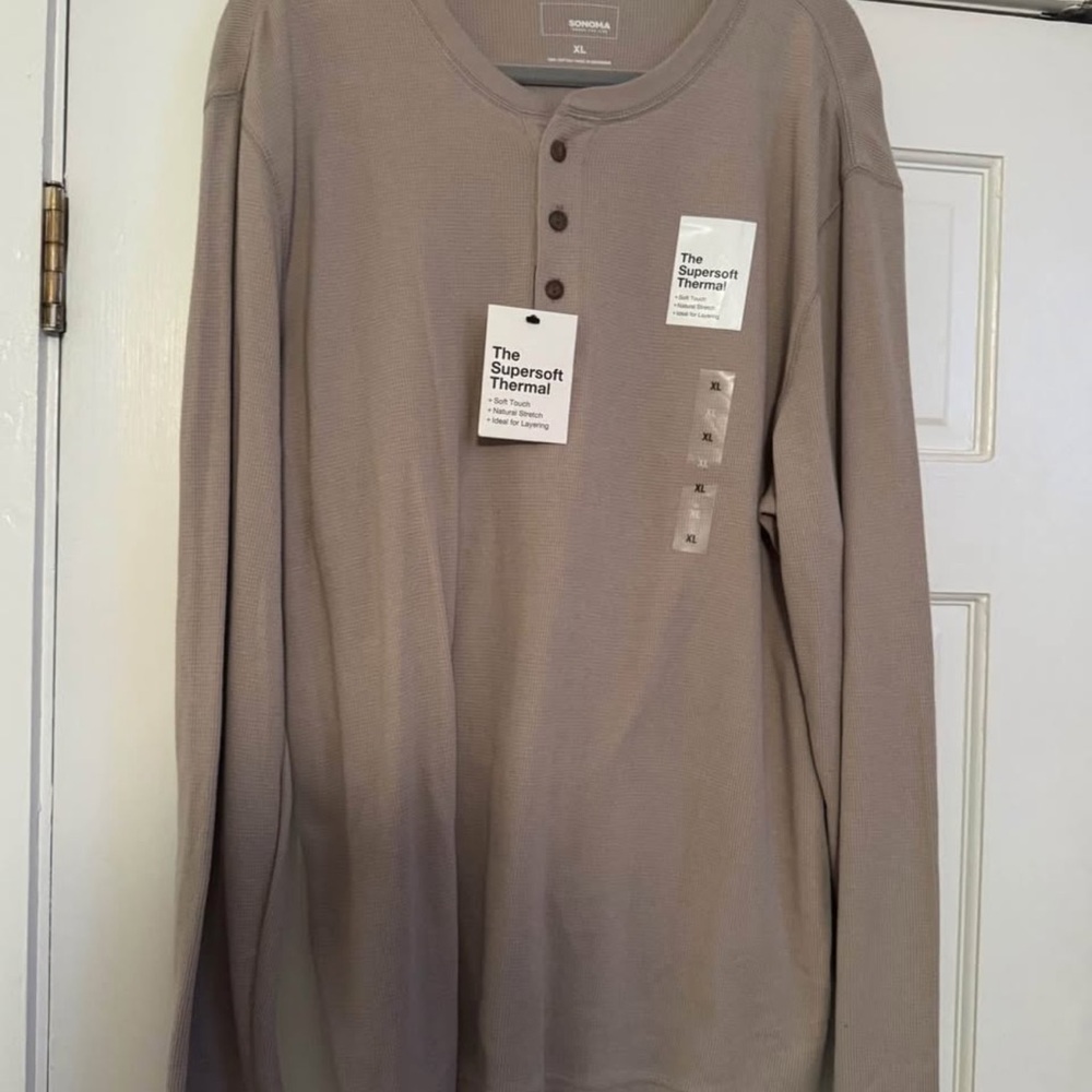 Sonoma Men's Taupe Long Sleeve Henley